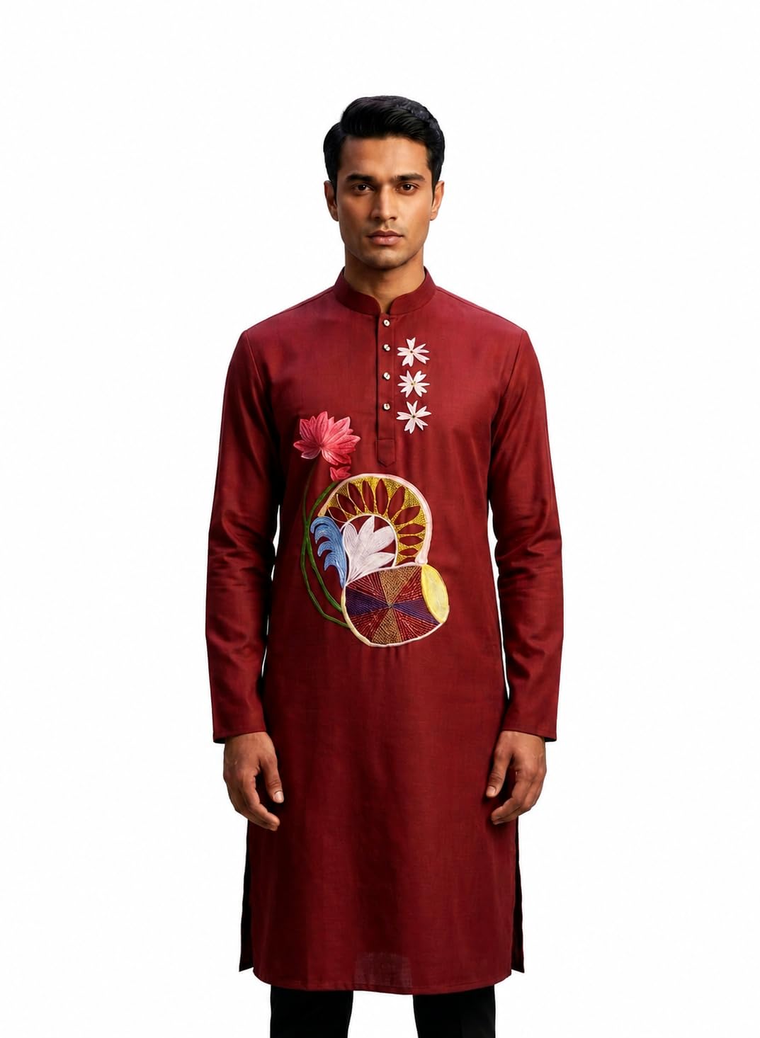 Embroidered Kurta for Men Maroon