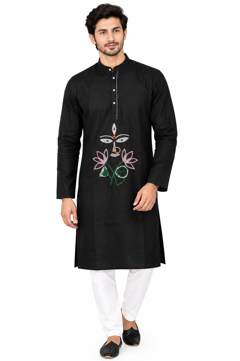 Embroidered Kurta for Men Black