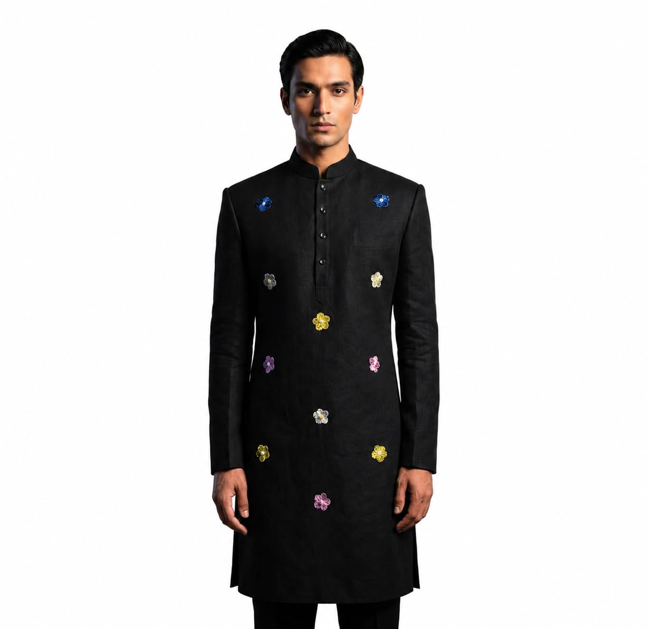 Embroidered Kurta for Men Black