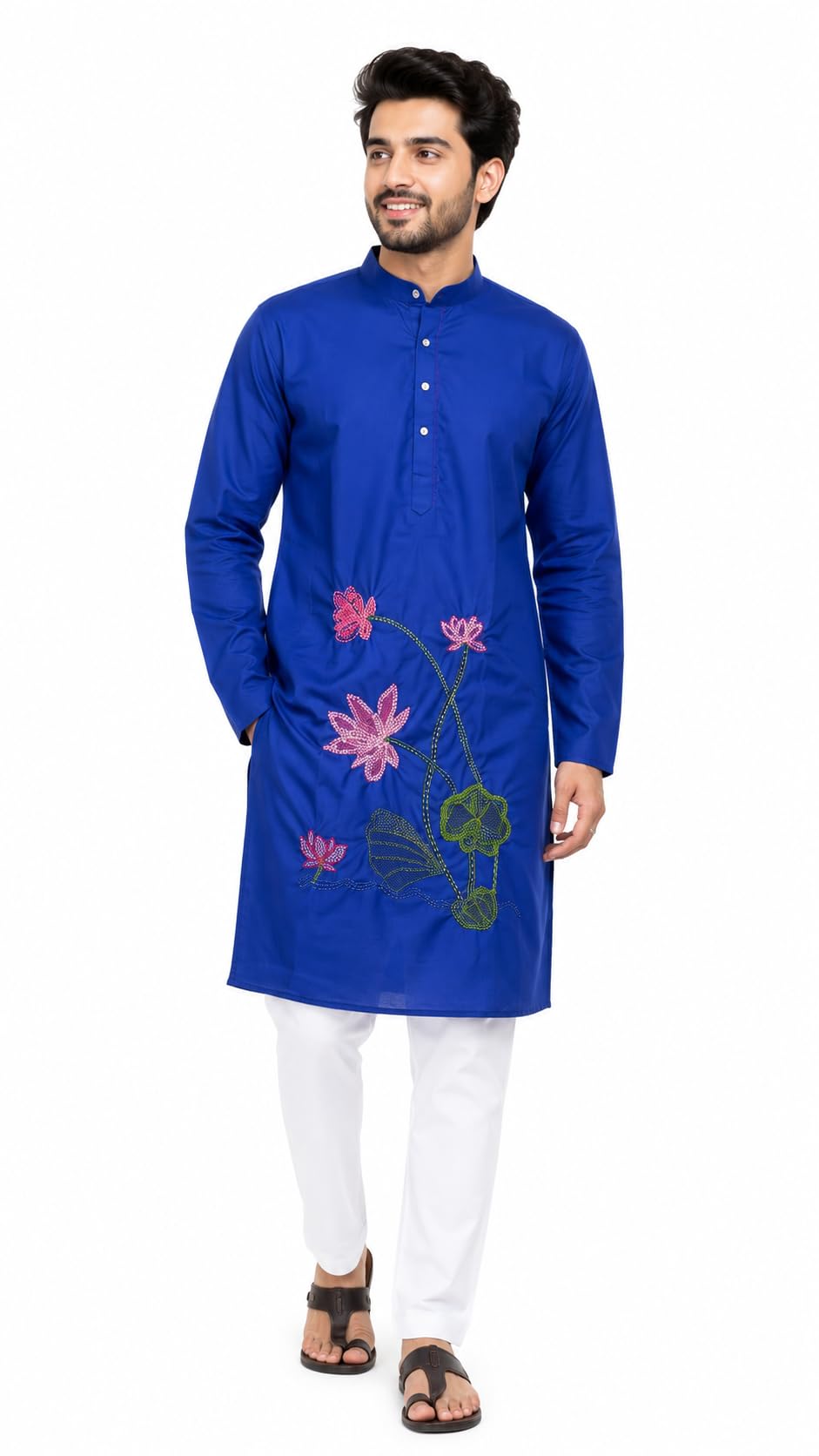 Embroidered Kurta for Men Blue