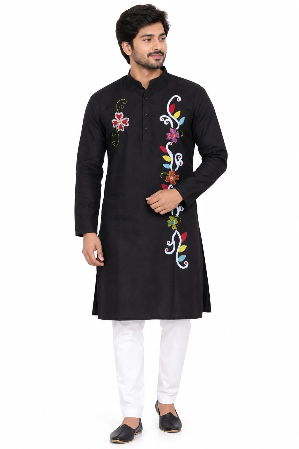 Embroidered Kurta for Men Black