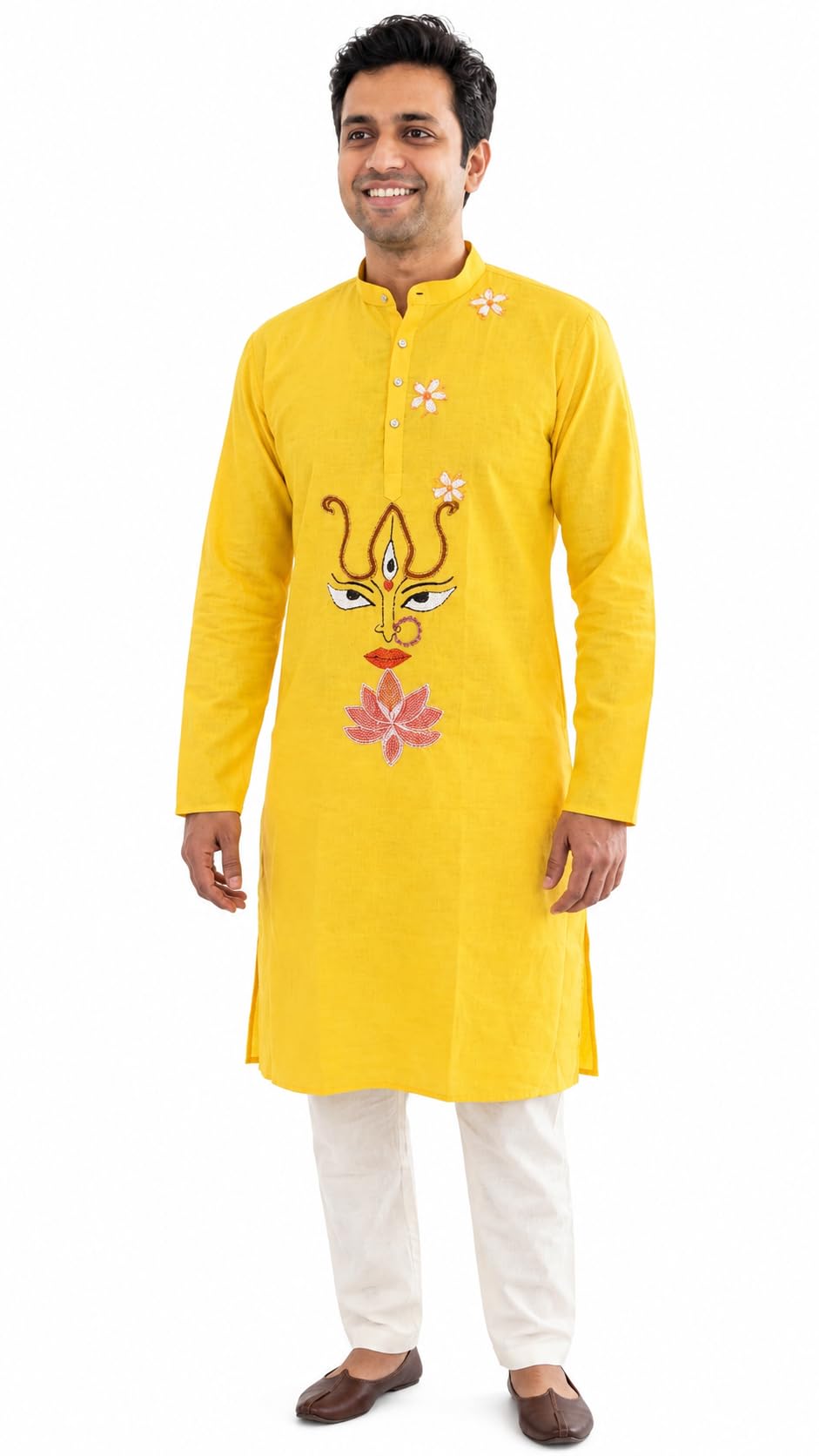 Embroidered Kurta for Men Yellow
