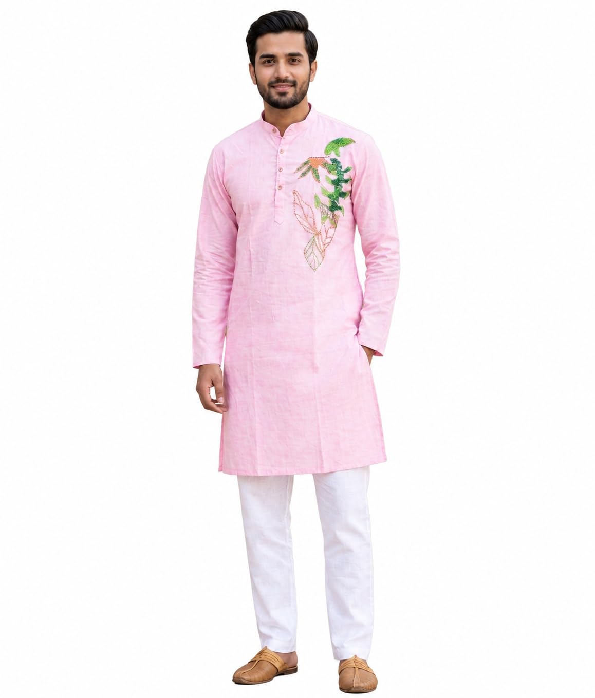 Embroidered Kurta for Men Pink