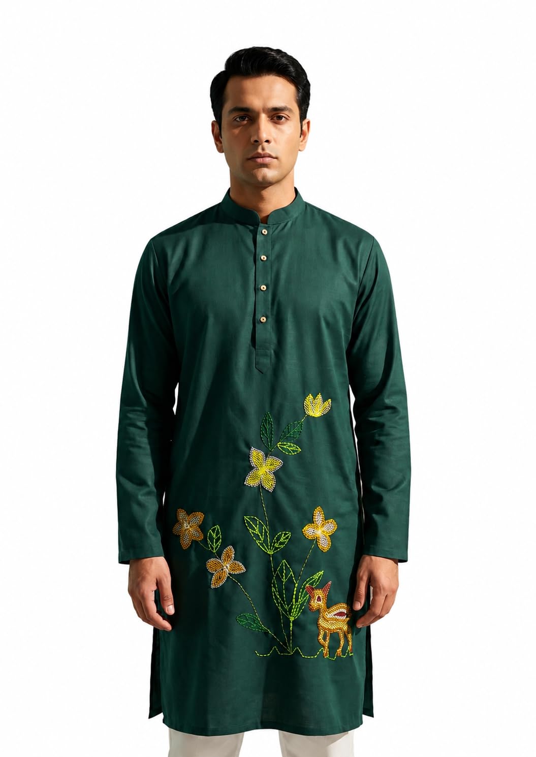 Embroidered Kurta for Men Green