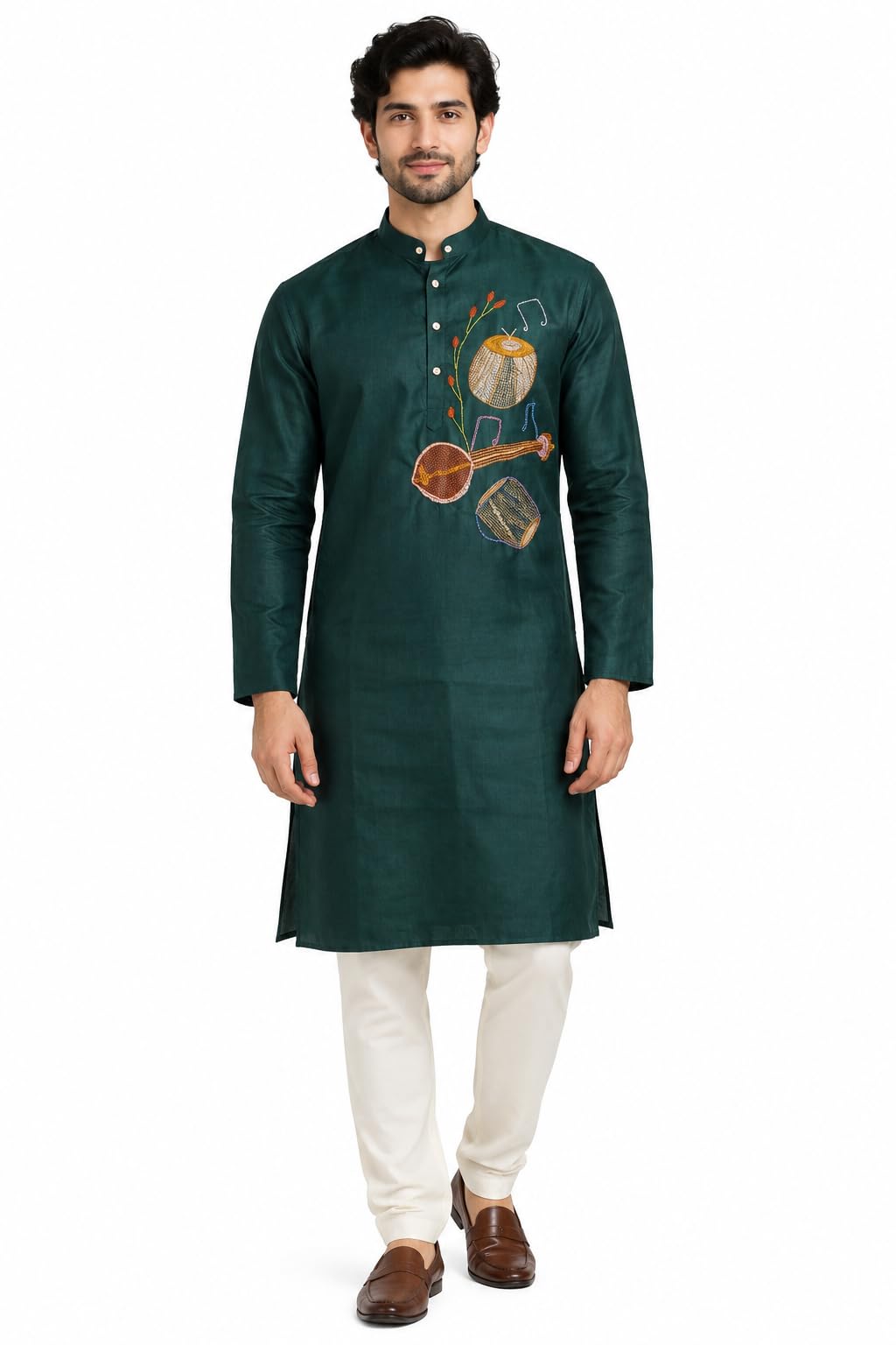 Embroidered Kurta for Men Green