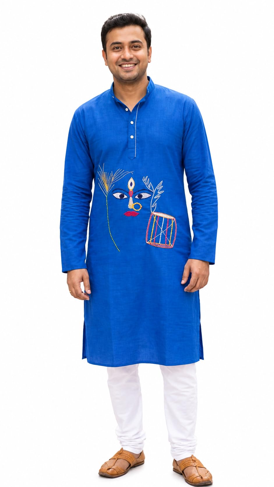 Intricate Handcrafted Kantha Needlework on Pure Cotton Kurta